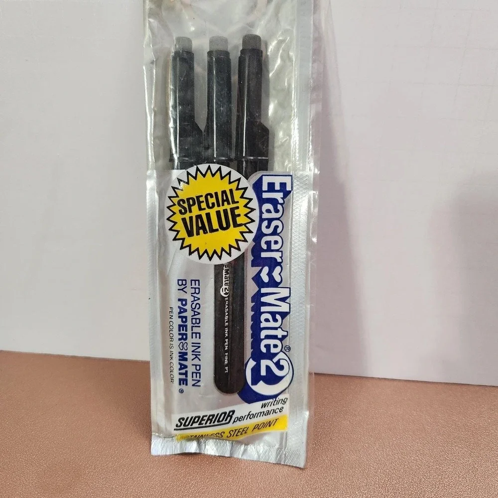 3 Pack Sealed 1983 Vintage Gillette Paper Mate Pens Eraser Mate 2 Black Ink USA